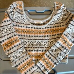 American Eagle Outfitters Fair Isle Crewneck Sweater - Gray & Tan